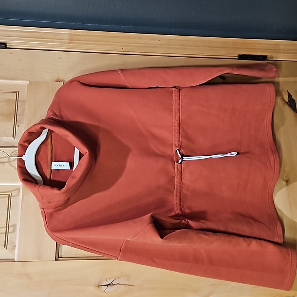 Varley Rust Orange Cowl-Neck Pullover with Waist Drawcord